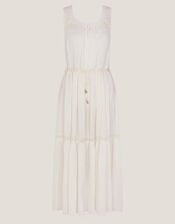 Maddi Sleeveless Embroidered Midi Dress, Cream (CREAM), large
