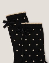 Glitter Spot Bow Socks, Black (BLACK), large