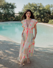 Piti Cuiti Pineapple Embroidered Maxi Dress, White (WHITE), large