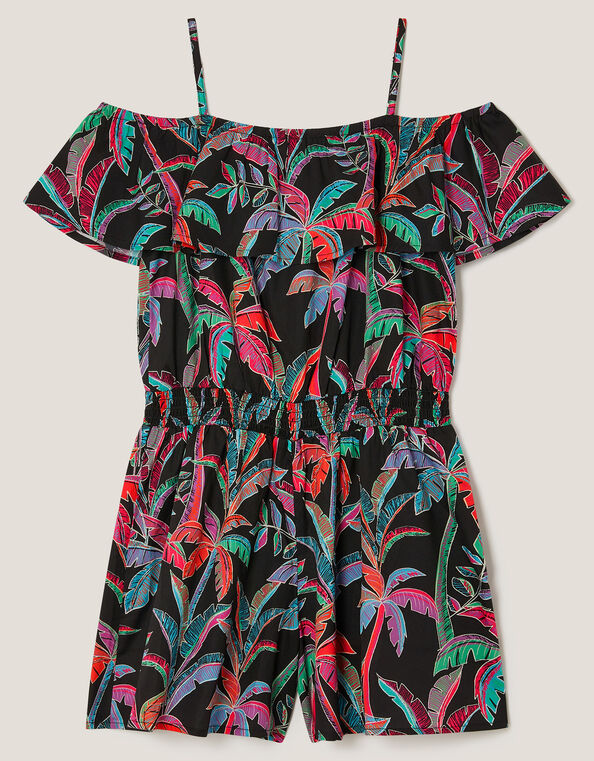 Neon Tropical Print Playsuit, Black (BLACK), large