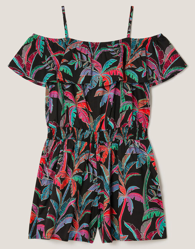 Neon Tropical Print Playsuit, Black (BLACK), large