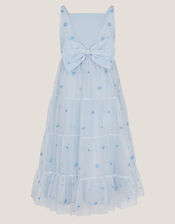 Thea Embroidered Back-Bow Tiered Dress, Blue (BLUE), large