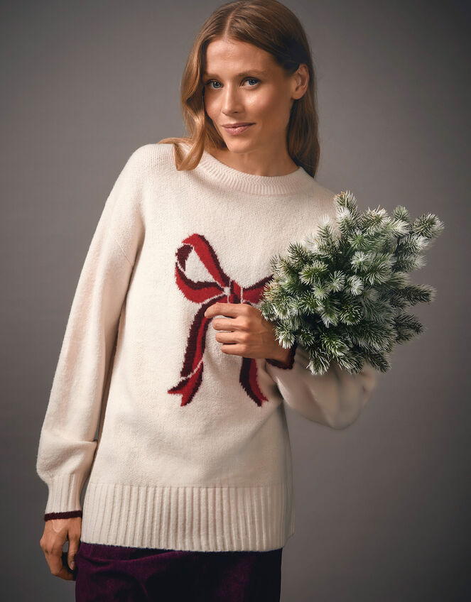 Lou Intarsia Bow Jumper, Ivory (IVORY), large
