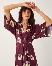 Roz Floral Wrap Midi Dress, Red (BURGUNDY), large