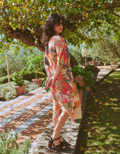 One Hundred Stars Obi Fan Print Midi Dress, Red (RED), large