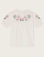 Dove Embroidered Short Sleeve Top, Ivory (IVORY), large