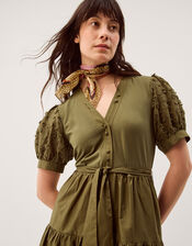 Fawn Appliqu&eacute; Puff Sleeve Midi Dress, Green (KHAKI), large