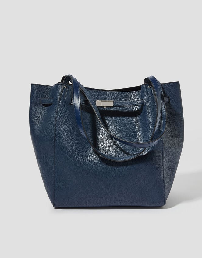 Kate Faux Leather Tote Bag, Blue (NAVY), large