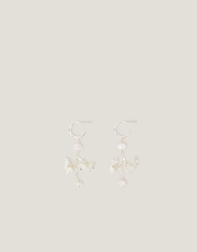 Diamanté Flower Hoop Drop Earrings, , large