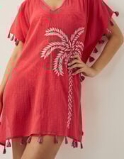 Katie Embroidered Tassel Kaftan, Orange (CORAL), large