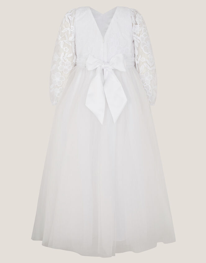 Sienna Floral Embroidered Long Sleeve Dress, White (WHITE), large