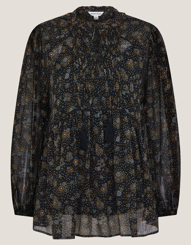 Clara Dotwork Print Blouse, Black (BLACK), large