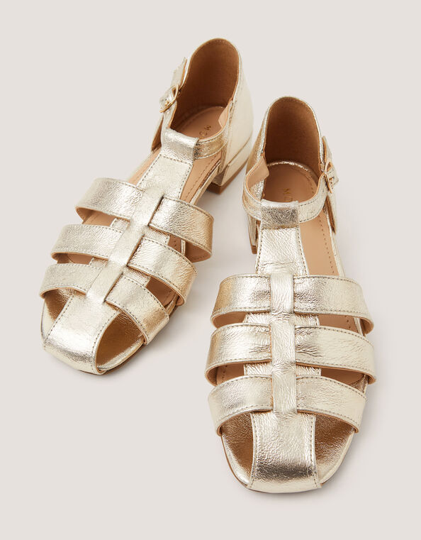 Bobbi Fisherman Leather Sandals, Gold (GOLD), large