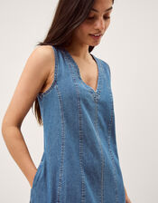 Tessa Sleeveless Denim Midi Dress, Blue (MID AUTHENTIC BLUE), large