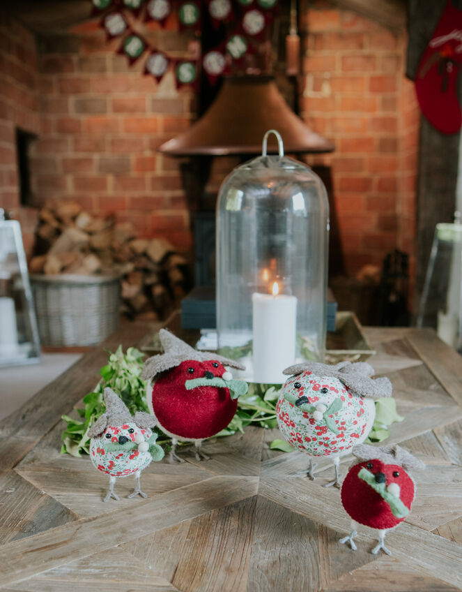 Fiona Walker Large Felt Mistletoe Robin Christmas Decoration, , large