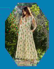 La Galeria Elefante Floral Print Midi Dress, Orange (PEACH), large