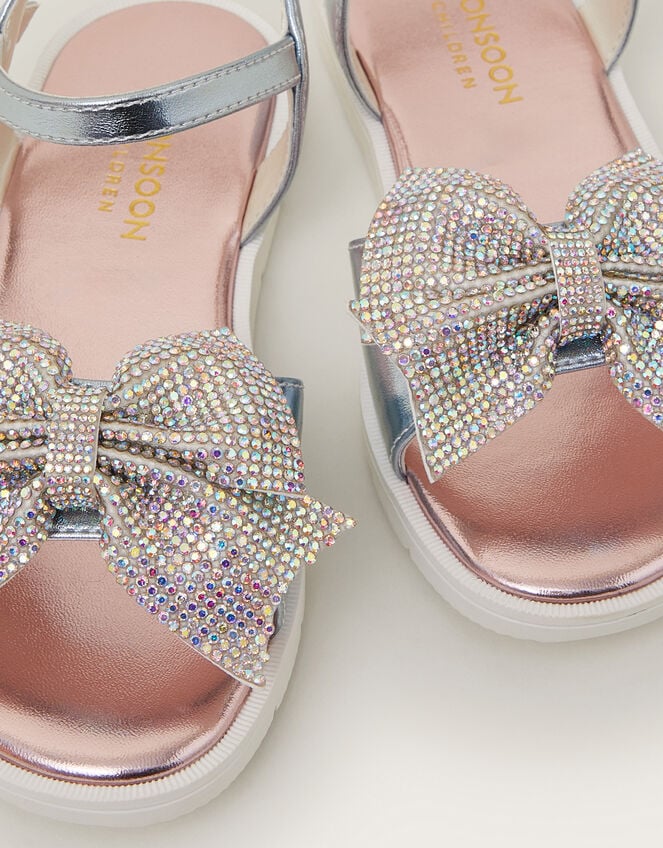 Rhinestone Bow Metallic Sandals, Multi (MULTI), large