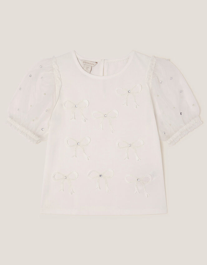 Bow Puff Sleeve T-Shirt, Ivory (IVORY), large