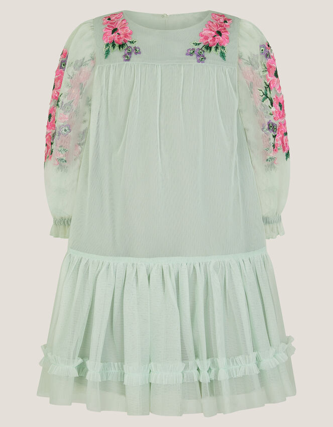 Peony Embroidered Tulle Party Dress, Green (SAGE), large