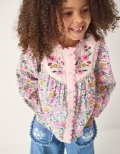 Floral Print Scallop Collar Blouse, Ivory (IVORY), large