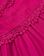 Puff Sleeve Lace Tier Dress, Pink (PINK), large