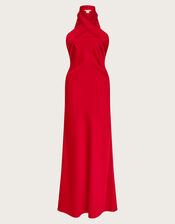 Jodie Halter Satin Maxi Dress, Red (RED), large