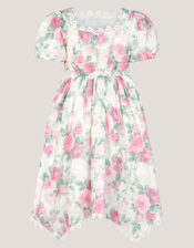 Viola Rose Print Broderie Trim Dress, Multi (MULTI), large