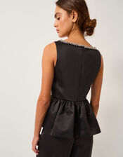 Saira Diamanté Peplum Top, Black (BLACK), large