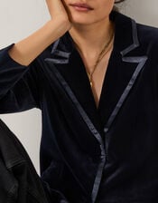 Mila Single Breasted Velvet Blazer, Blue (MIDNIGHT), large