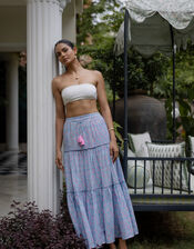 Dilli Grey Maya Floral Tiered Maxi Skirt, Blue (BLUE), large