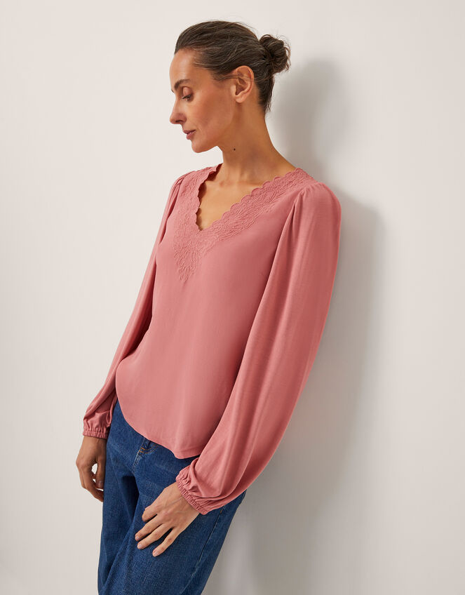 Lisa Embroidered Lace Blouse, Pink (PINK), large