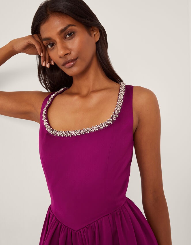 Saira Embellished Sleeveless Satin Midi Dress, Pink (MAGENTA), large