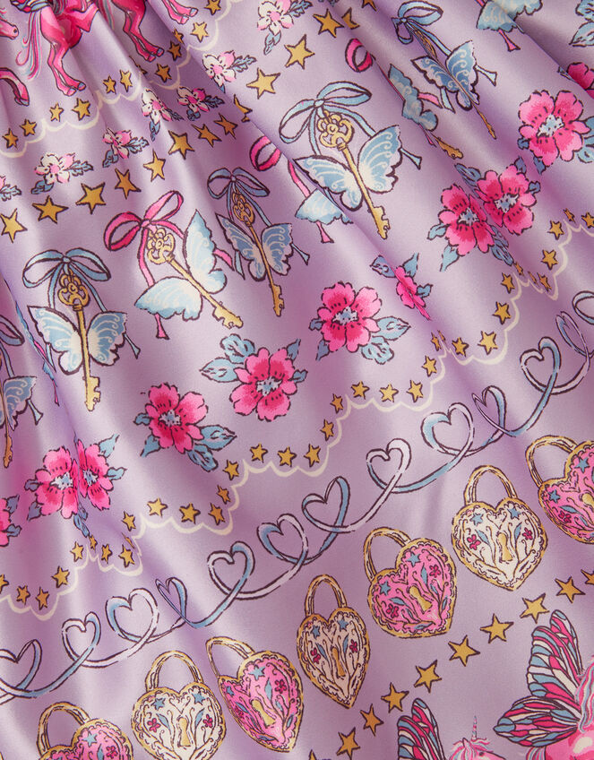 Magical Unicorn Print Satin Dress, Purple (PURPLE), large