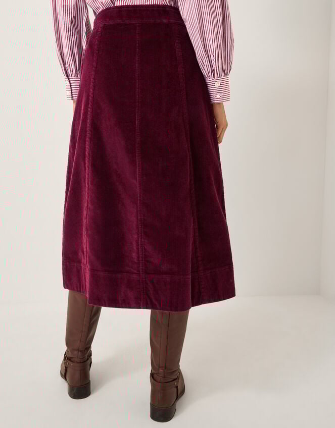 Jamie Button Corduroy Midi Skirt, Red (BURGUNDY), large
