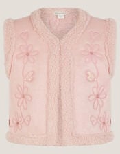 Floral Embellished Faux Suede Gilet, Pink (PINK), large