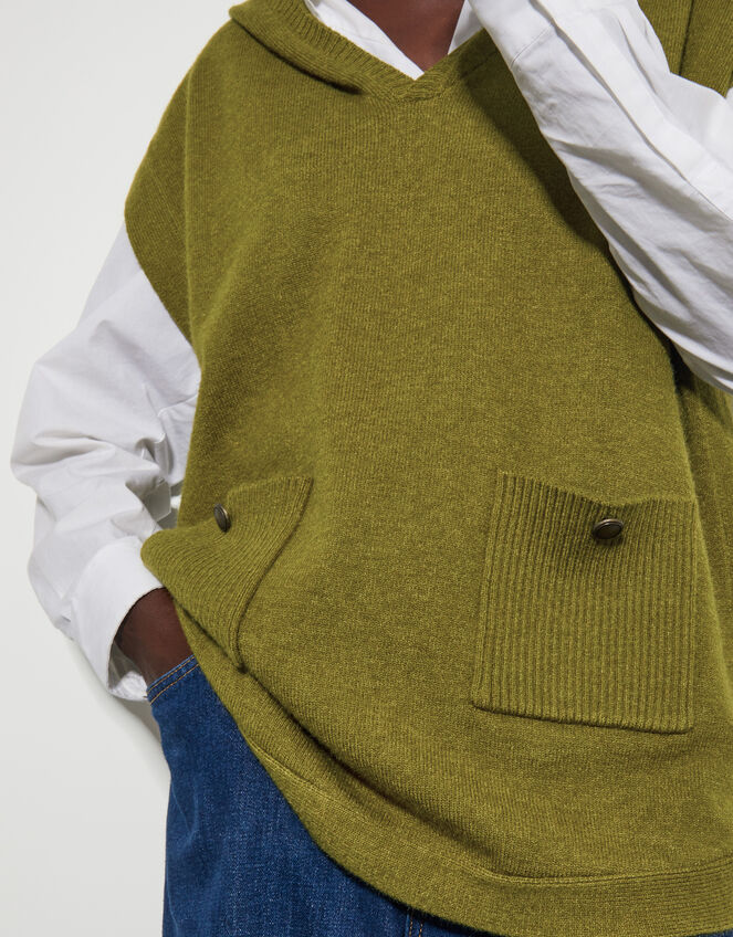 Sleeveless Knitted Hoodie, Green (OLIVE), large