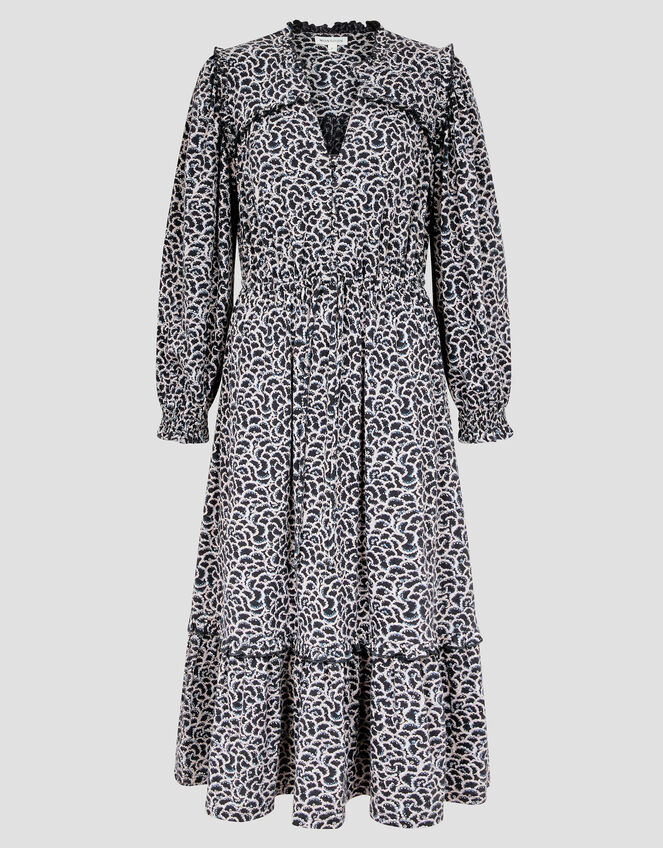 Noiv Scallop Print Jersey Midi Dress, Black (BLACK), large