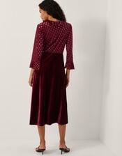 Dua Polka Dot Velvet Midi Dress, Red (BERRY), large