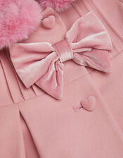 Baby Faux Fur Collar Bow Coat, Pink (PINK), large