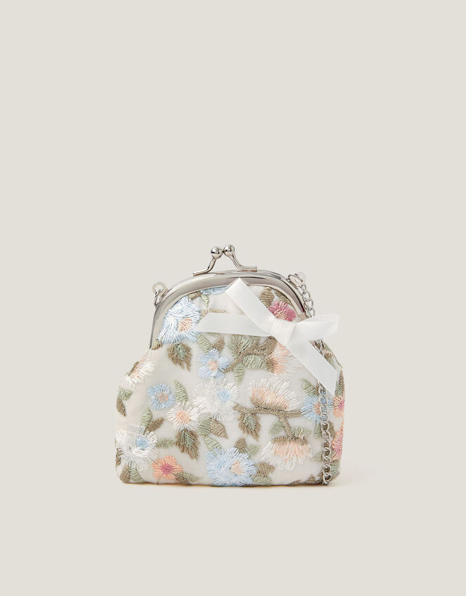 Floral Embroidered Clip Frame Bag, , large