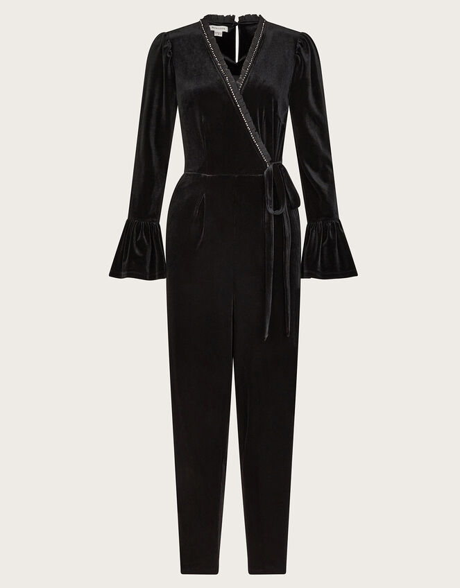 Tara Trim Velvet Jumpsuit, Black (BLACK), large