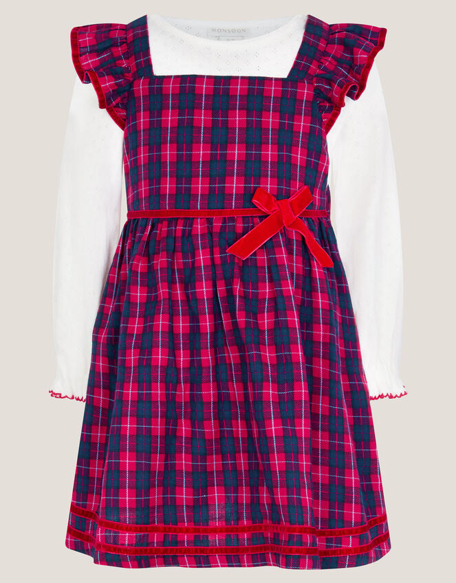Baby Top & Tartan Pinafore Dress Set, Red (RED), large