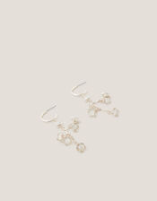 Diamanté Flower Hoop Drop Earrings, , large