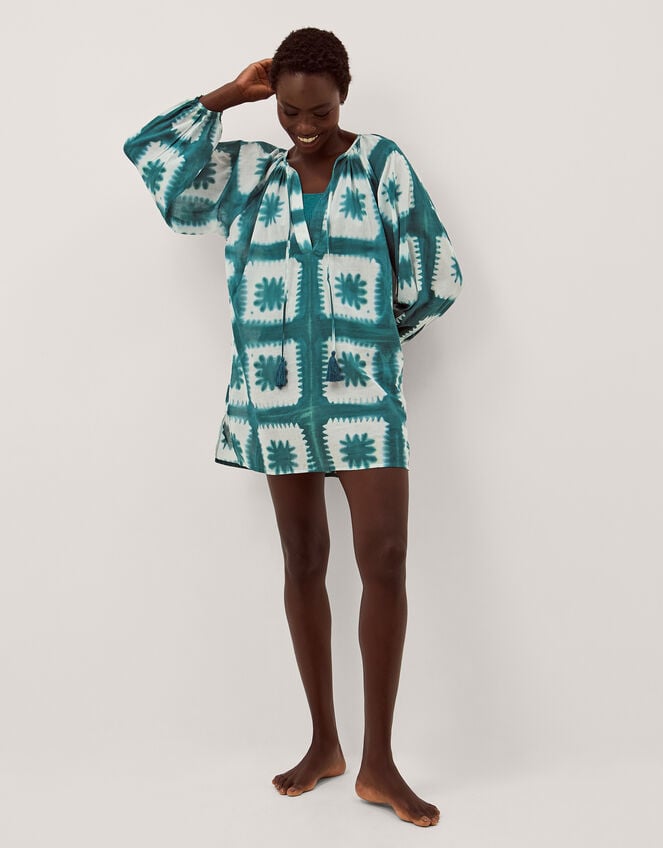 Malia Artisanal Print Mini Kaftan, Teal (TEAL), large
