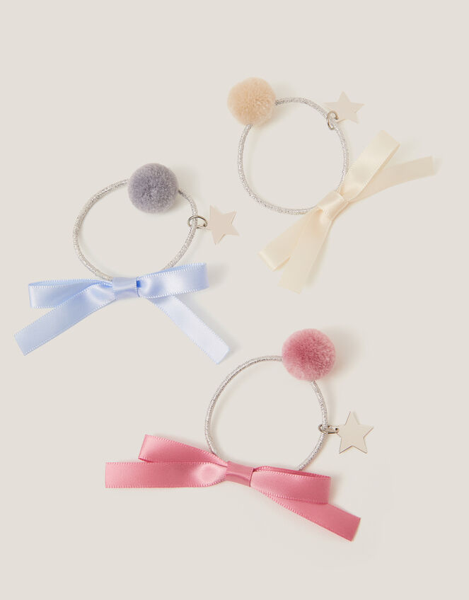 3-Pack Pom Bow Hair Bands, , large