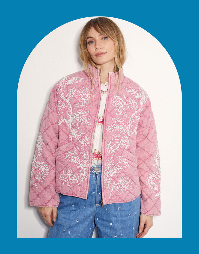 East Embroidered Quilted Jacket, Pink (BLUSH), large