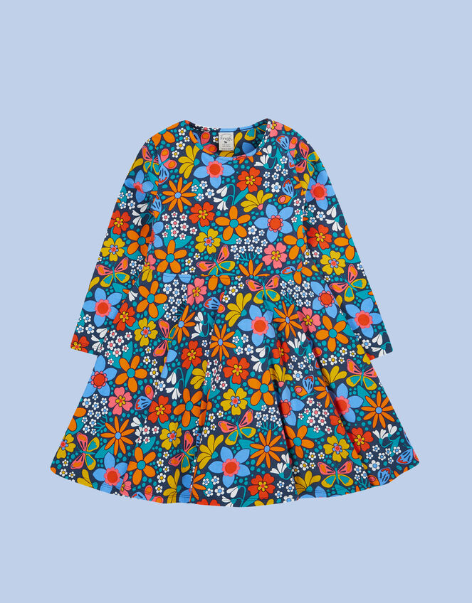 Frugi Sofia Printed Skater Dress, Blue (NAVY), large