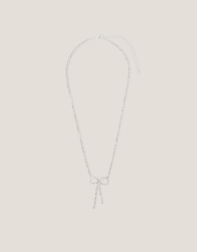 Diamanté Bow Necklace, , large