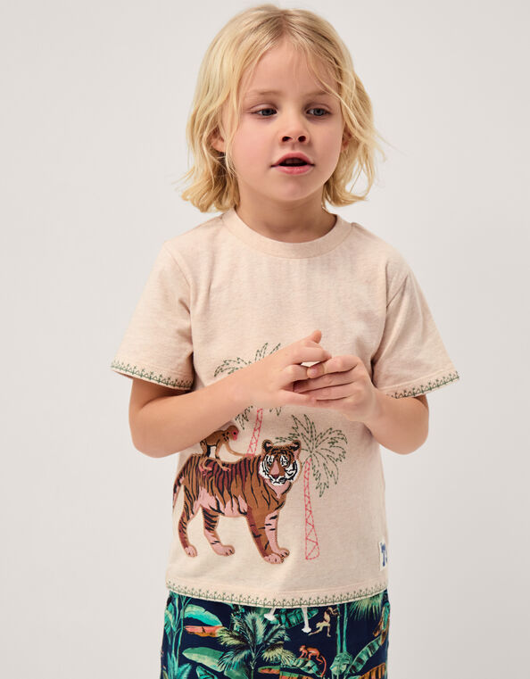 Embroidered Tiger T-Shirt, Cream (CREAM), large