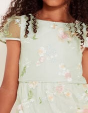 Magdalena Floral Embroidered Tulle Dress, Green (SAGE), large